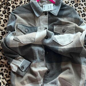 Casual Gray and White Plaid shacket